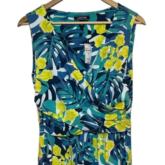 Lands End Tropical Print Sleeveless Fit & Flare Mock Wrap Floral Medium Dress - Picture 2 of 8